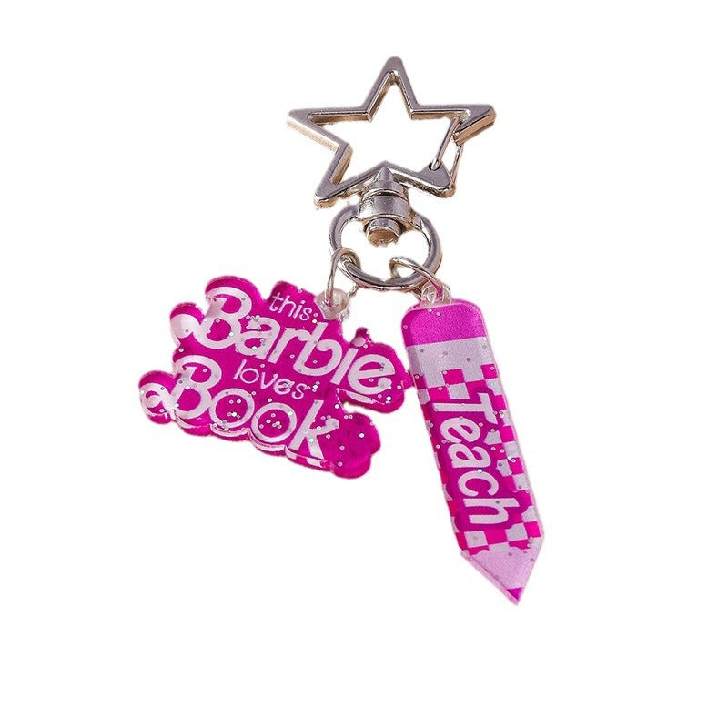 Wholesale Cartoon Pink Letter Pencil Keychain